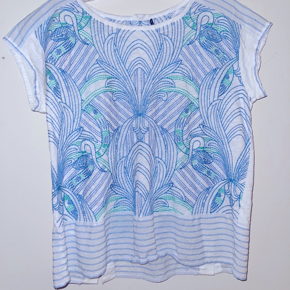 Anthropology blue and green crocheted blouse